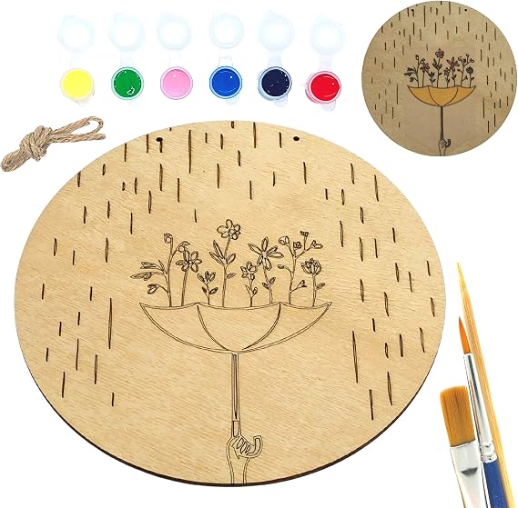 art inside Yağmur Toplayan Şemsiye Ahşap Boyama Tuval Seti Hediye Hobi Kiti 20 Cm