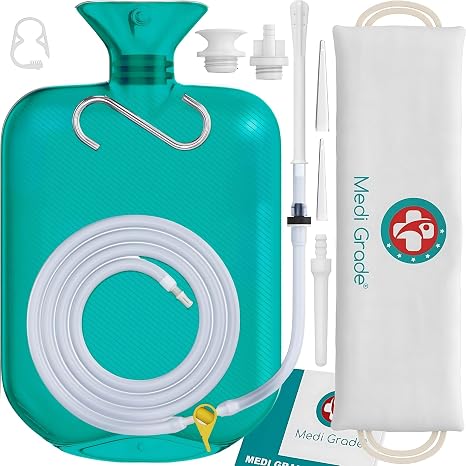 Medi Grade Enema Kit for Intimate Cleansing for Home Turquoise 2L Capacity Enema Kit with Reusable Accessories Instructions Portable Bag and More