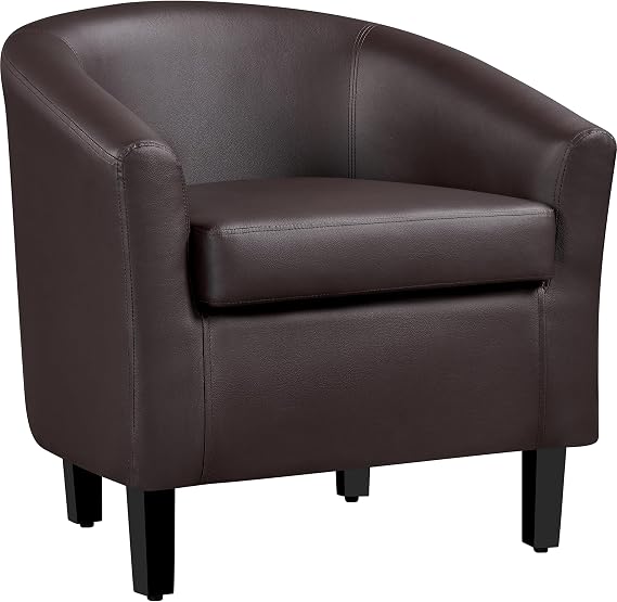 Yaheetech Accent Chairs, Faux Leather Barrel Armchairs Espresso