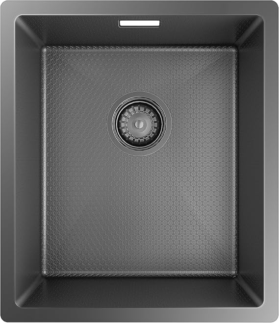 TORVA Honeycomb Embossed 38 x 44 cm Rectangular Undermount Stainless Steel Workstation Sink with Black Nano Coating, Drainer and Overflow Kit