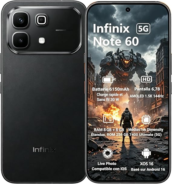 Infinix Note 60 Smartphone 5G, Batería 6150 mAh, XOS 16 Android
