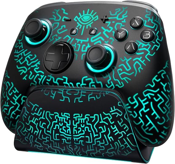 Hall Effect Switch 2 Pro Controller with Charging Dock, Switch Controller Wireless for Switch 2/OLED/Lite, Luminex RGB Bluetooth Gamepad with 7 LED Colors/Back Paddles/Dual Shock/Turbo/Motion Control
