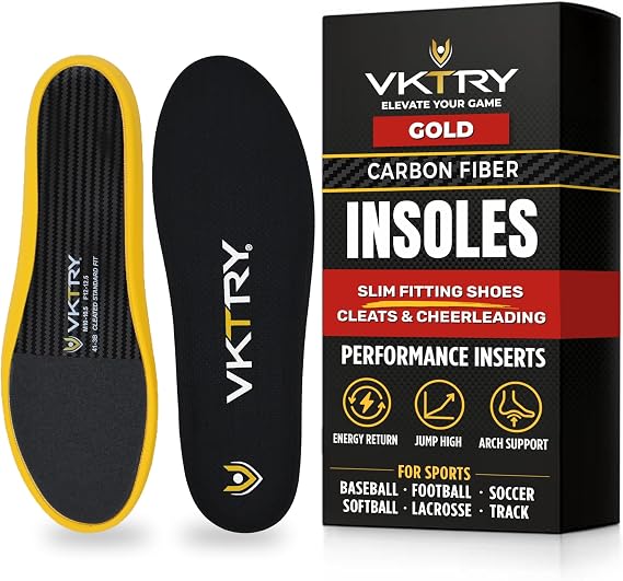 VKTRY Gold Sport Insoles for Cleated Shoes - Carbon Fiber Insole