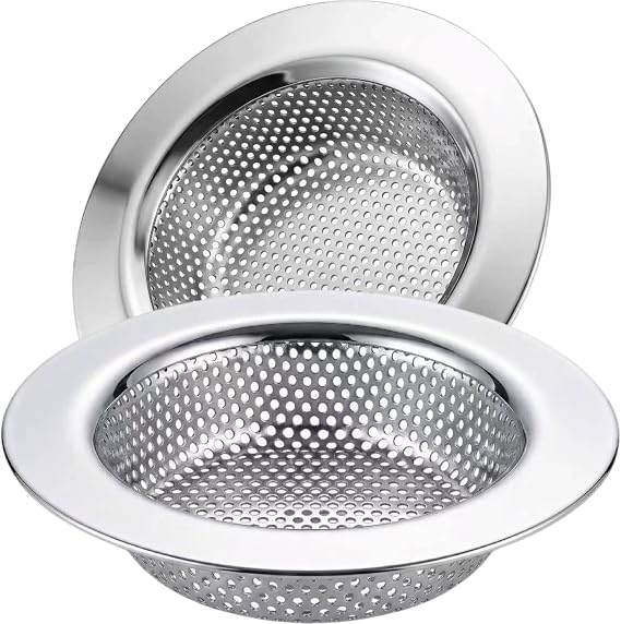 Akls Kitchen Sink Strainer Stainless Steel, Kitchen Sink Drain Strainer, Sink Strainers for Kitchen Sinks with Large Wide Rim 11.5 CM Diameter (2 Pack)