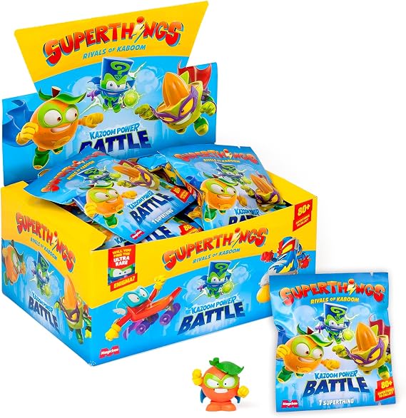 SUPERTHINGS KAZOOM POWER Battle – One Pack. Box of 25 surprise blind bags with collectible figures. Each blind bag contains 1 Surprise Superthing and 1 Checklist.