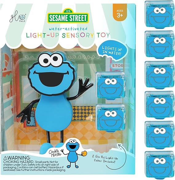 Glo Pals Water-Activated Light-Up Toy, Cookie Monster Character & 6 Cubes