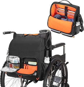 samdew Large Wheelchair Bag to Hang on Back, Wheelchair Accessories Backpack for Adult & Senior, Wheelchair Pouch with Medicine Storage Insulation Pocket & Shoulder Strap, Bag Only