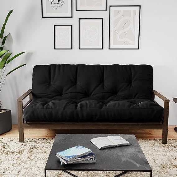 Royal Sleep Products by The Futon Factory 8 inch Memory Foam Futon Mattress - Cover - Size - CertiPUR Certified Foams - Made in The USA (Frame Not Included) (Black, Queen)