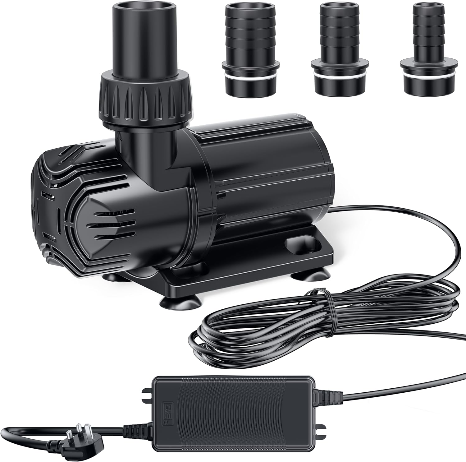 POPOSOAP 4600 L/h DC Pond Pump, Safe 24V Low Voltage Quiet Water Feature Pump with AC/DC Converter, 4 Hose Adapters for Garden Ponds, Aquariums, Fountains, Water Features