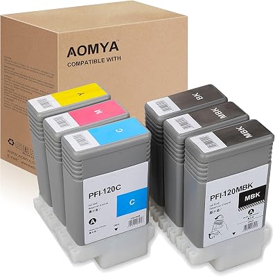 Aomya Compatible Canon PFI-120 Ink Cartridge Replacement for Canon imagePROGRAF iPF TM-Series TM-200 TM-300 TM-305 TM-205 2 Matte Black, 1 Black, 1 Cyan, 1 Magenta, 1 Yellow, 6-Pack
