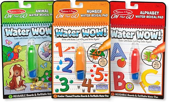 Melissa & Doug On the Go Water Wow! Reusable Water-Reveal Activity Pads, 3-pk, Animals, Alphabet, Numbers