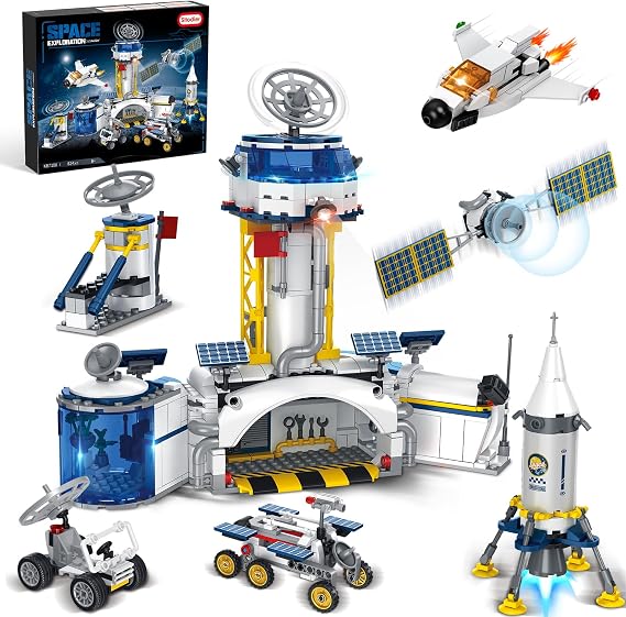 Sitodier Space Station and Rocket Launch Building Blocks Set, Space Exploration Toy for Creative Role Play, Explore Moon Bace Adventure Toy 1 Big and 6 Small Models for Kids Boys 7 8 9 10 11 12 13 14