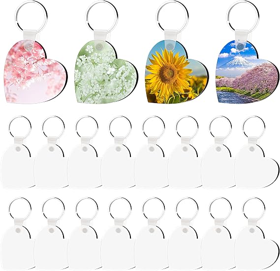 20 Set Double Sided Sublimation Keychain Blanks Bulk with Ring | Heart Shape MDF Board Heat Transfer Pendant, DIY Valentines Day Ornaments, Graduation Present Craft Making