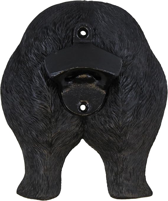 Funny Bear Butt Bottle Opener Wall Mounted Resin Bear Behind with Cast Iron Opener Hilarious Cabin, Bar, or Patio Decor Includes Mounting Screws and Anchors 6.5 Tall by 5.5 Wide