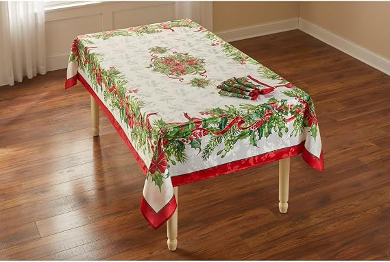 BrylaneHome Holly Ribbon Tablecloth 60" X 84" - Multi