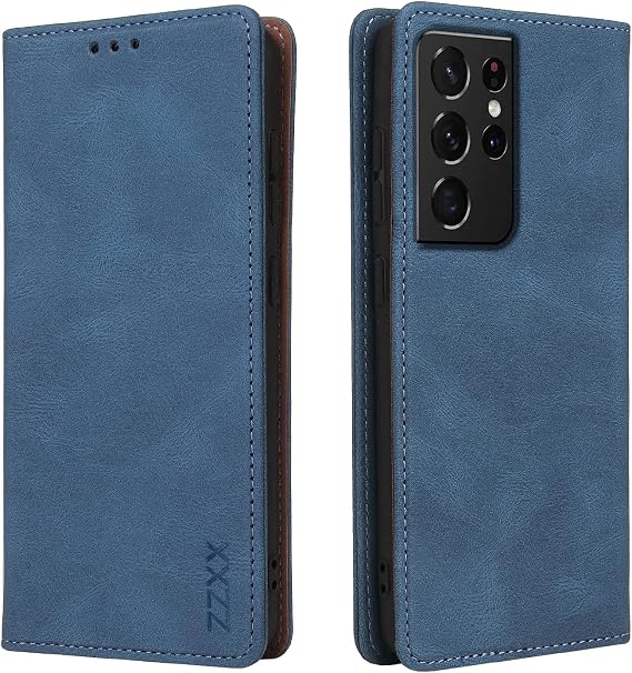 for Samsung Galaxy S21 Ultra Case Wallet with Card Holder Kickstand Magnetic Soft Leather Flip Fold Case for Samsung Galaxy S21 Ultra Wallet Case(Blue-6.8 inch)