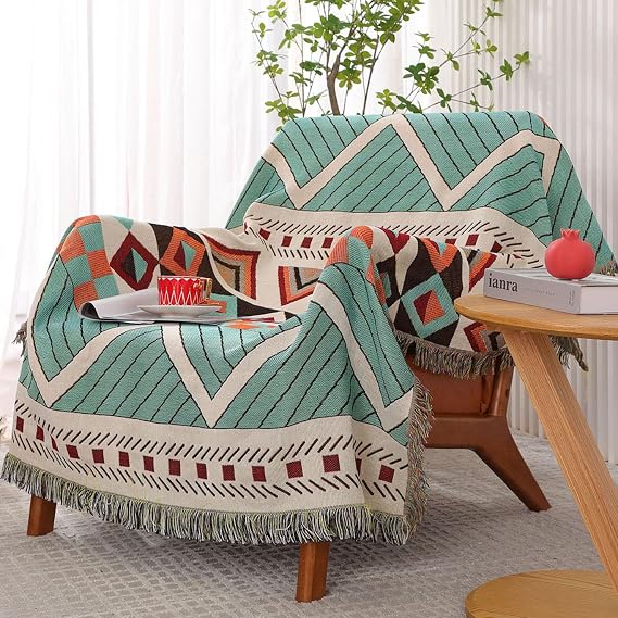 karever Aztec Patterned Throw Blanket Boho Soft Sherpa Traditional Southwestern Navajo Tribal Style Warm Throw for Camping Outdoor Light Weight Cozy Bohemia Blanket for Couch Sofa Bed 70”x90” Teal