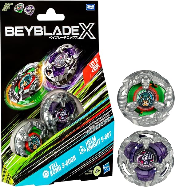 Beyblade X Yell Kong 3-60GB and Helm Knight 5-80T Dual Pack Set with 2 Right-Spinning Tops; Battling Top Toys for 8 Year Old Boys and Girls