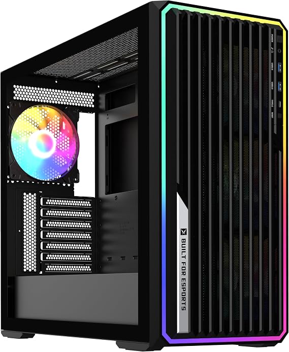 RUIX CV303 ATX Mid-Tower PC Case, 4 x 140mm ARGB PWM Fans, High-Airflow Mesh Front Panel with ARGB Light Strip, Tempered Glass Side Panel, Gaming Computer Case, USB 3.0, Black