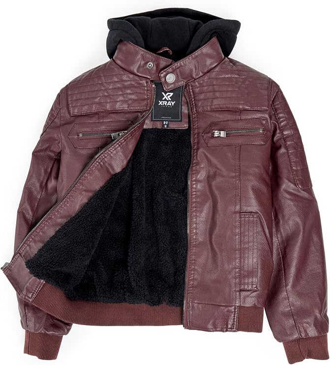 X RAY Teen Faux Leather Jacket for Fall & Winter (S - XL), Kids Outerwear Coat, Motorcycle PU Leather Jacket for Boys