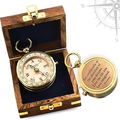 Compass in Wooden Box - Graduation Gifts for Him, Birthday Gifts for Men, Son, Husband - Inspirational, Motivational, Christmas, 2024 Unique Office Decor