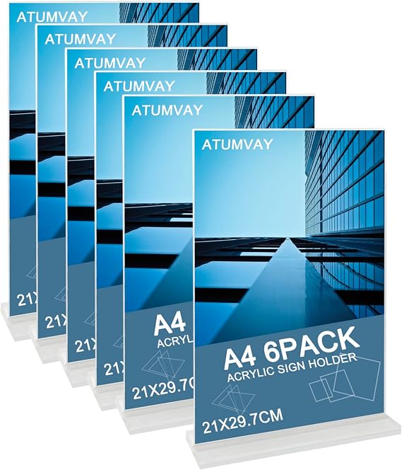 A4 Acrylic Sign Holder 6pack T-Shape Table Sign Menu Display Stand