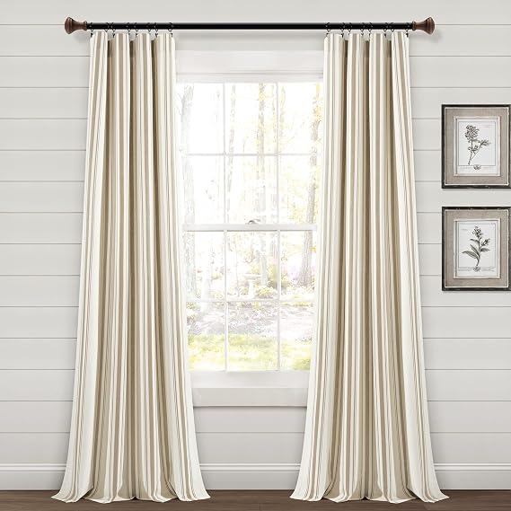 Lush Decor Farmhouse Stripe Yarn Dyed Cotton Window Curtain Panel Pair, 42" W x 84" L, Neutral - Classic Modern Rustic Charm - Eco Friendly Cotton Fabric