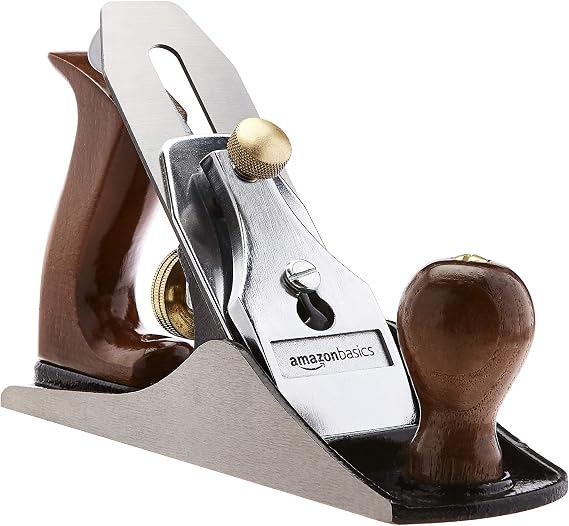 Amazon Basics No.4 Adjustable Precision Smoothing Bench Hand Plane with 2-Inch Blade and Wooden Handles for Woodworking, Brown