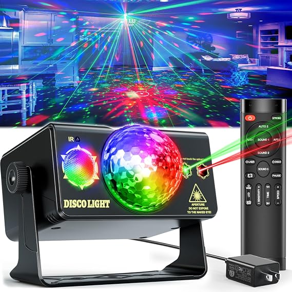Party Lights Dj Disco Light Disco Ball Light LED Stage Strobe Lights Projector Sound Activated with Remote Control for Parties Club Bar Holiday Christmas Dance Gift Birthday Xmas Wedding Home Decor