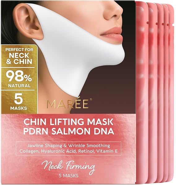 MAREE V Line Lifting Mask with PDRN Salmon DNA Deep Collagen Face Mask for Women Jawline Shaper Facial Masks with Retinol Tightening & Firming Neck Lift Tape Double Chin Strap for Face Lift
