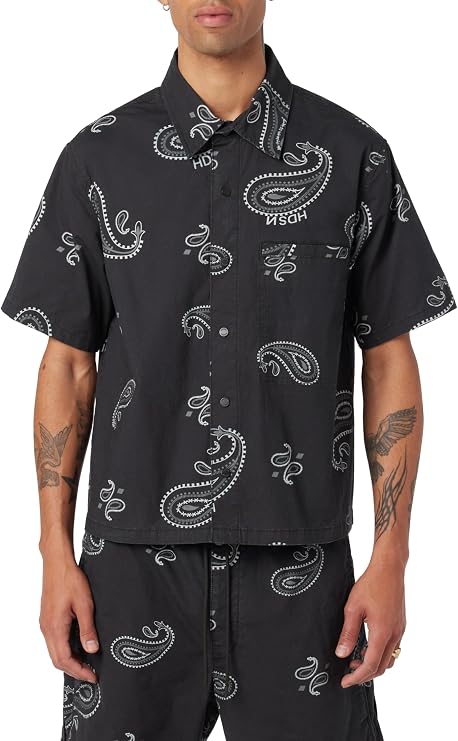 HUDSON Men's Cropped Short Sleeve Button Down Shirt