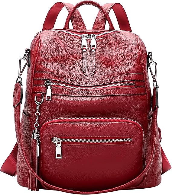 ALTOSY Genuine Leather Backpack for Women Soft Large Shoulder Bag | Fits 11" ipad, Multi-pockets, Large Capacity Casual Shoulder Daypack for Daily Use, Travel, Commute, S106 Red