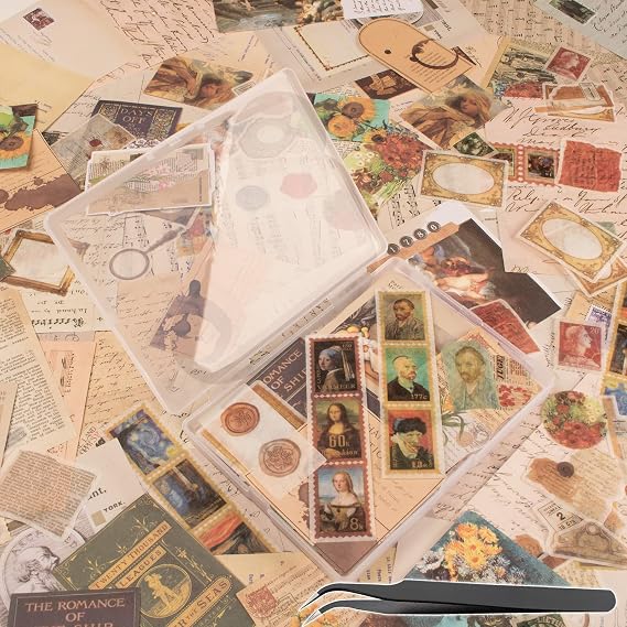 200Pcs Vintage Scrapbook Stickers, Aesthetic Junk Journal Stamping Supplies Kit, Scrapbooking Ephemera Washi Paper for Bullet Journaling Planners Diary Collage (Artistic)