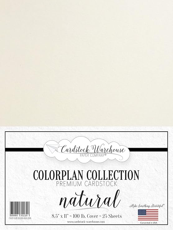 Cardstock Warehouse Colorplan Natural Cream Cardstock Paper 25 Sheets, 8.5 x 11" 100 lb. / 270 GSM Premium Matte Cover Cardstock for Invitations, Card Making, Scrapbooking & DIY Projects