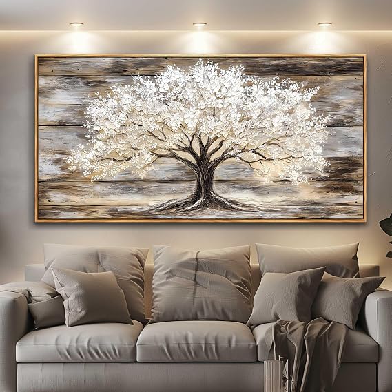 DZRWUBHS Large Framed Wall Art,Tree Of Life Wall Art,Wall Decor For Living Room,Neutral Abstract Canvas Painting Art Prints,Modern Rustic Pictures For Bedroom Dining Room Office Decorations 24" X 48"