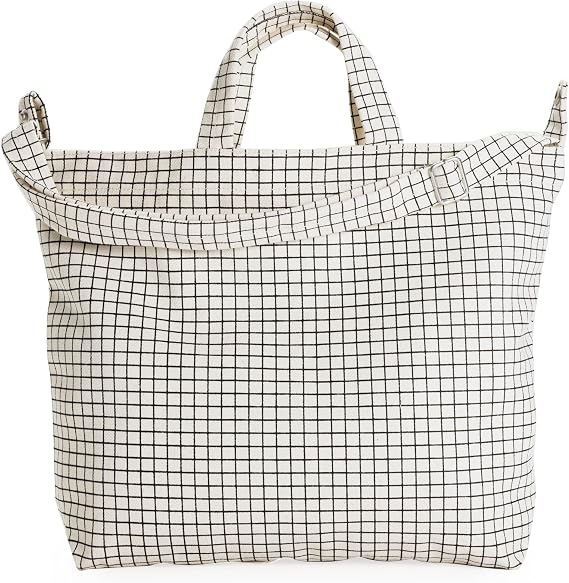 BAGGU Horizontal Zip Duck Bag, Natural Grid, One Size, Tote Bag