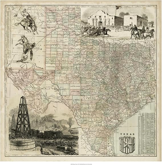 Wall Art Print Map of Texas, 24" x 24"