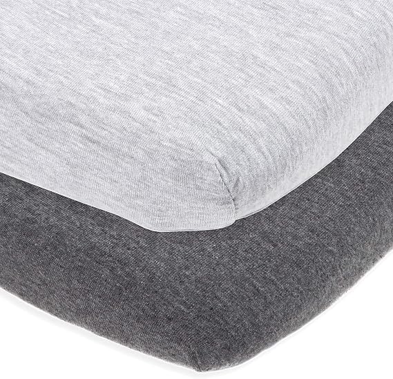 Joey + Joan Bassinet Fitted Sheets for Nestig Mini Crib, Graco Travel Lite Crib & Bassinets, Guava Bassinet 20x30 Inch 100% Jersey Cotton Fitted Sheets 2 Pack Heather Grey