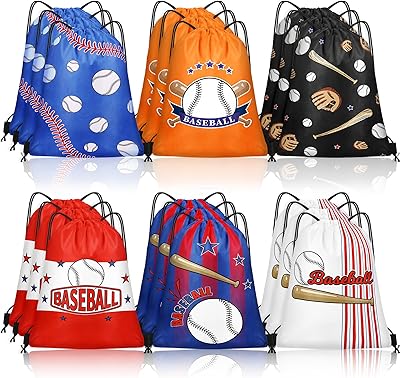 18 Pcs Small Basketball Football Baseball Drawstring Bags Bulk Candy Bags Party Goodie Favor Drawstring Gift Bags for Sports Teams Baseball