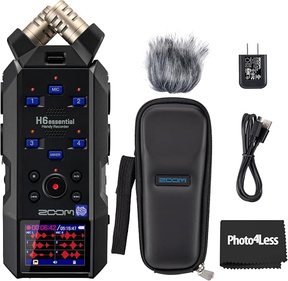Zoom H6essential Handy Recorder, Bundle with Zoom Accessory Pack for H6essential, Photo4Less Cleaning Cloth