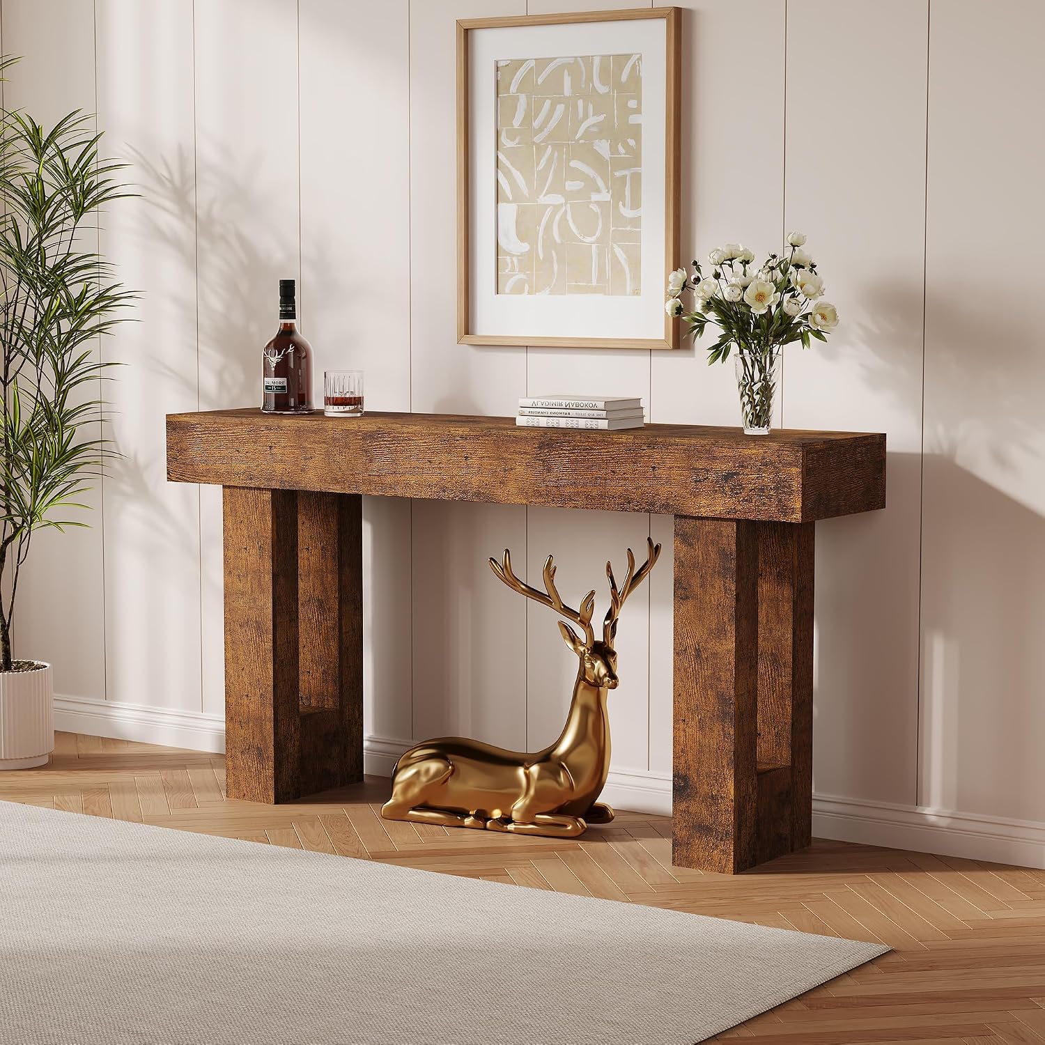 63" Long Console Table, Farmhouse Sofa Table Behind Couch, Rustic Narrow Entryway Table, for Living Room Hallway Foyer, Easy Assembly