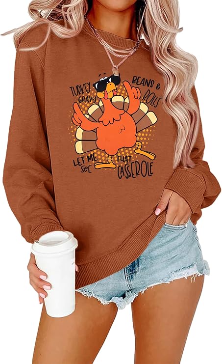 SFHFY Thanksgiving Sweatshirts for Women Funny Turkey Graphic Pullover