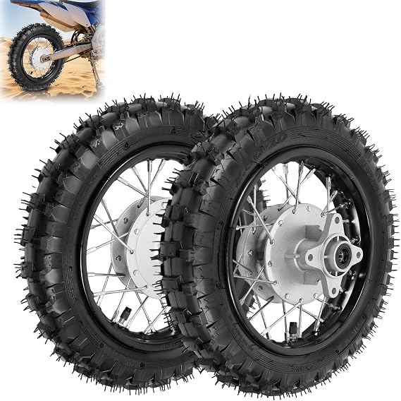 2.50-10 Front Rear Tire Rim Wheel 2.5-10 Drum Brake Pit Bike CRF50 XR w/Front and Rear Wheel Chain Discs, Directly Replacement