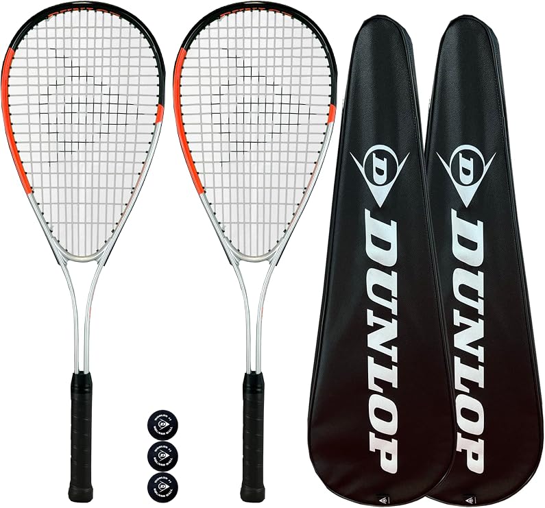 Dunlop Hyper Tour Squash Racket Twin Pack, inc Protective Cover & 3 Squash Balls