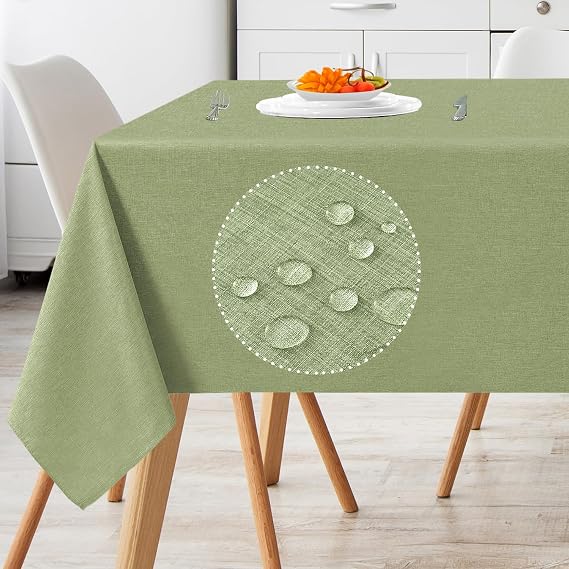 Linen Textured Rectangle Tablecloth, Waterproof & Stain Resistant Fabric Table Cloth, Wrinkle Free Linen Dining Decorative Farmhouse Table Cover for Dining/Buffet/Wedding, 52 x 70 Inch, Sage Green