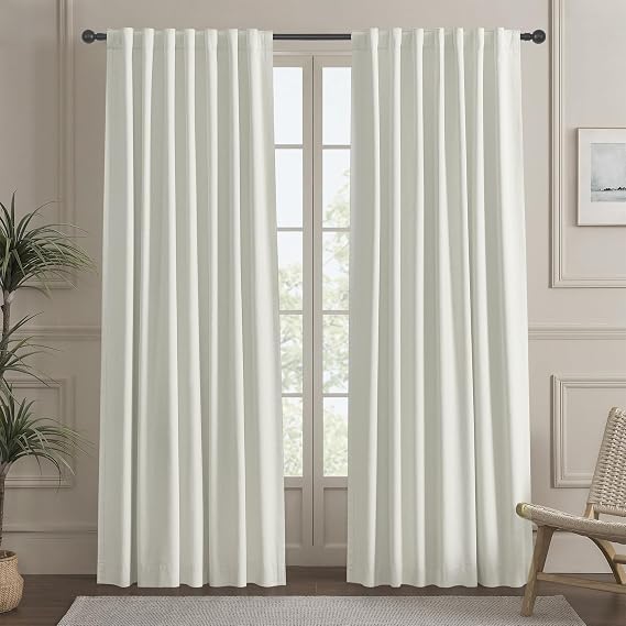 Linen Blackout Curtains 92 Inch Long for Bedroom, Cream Beige