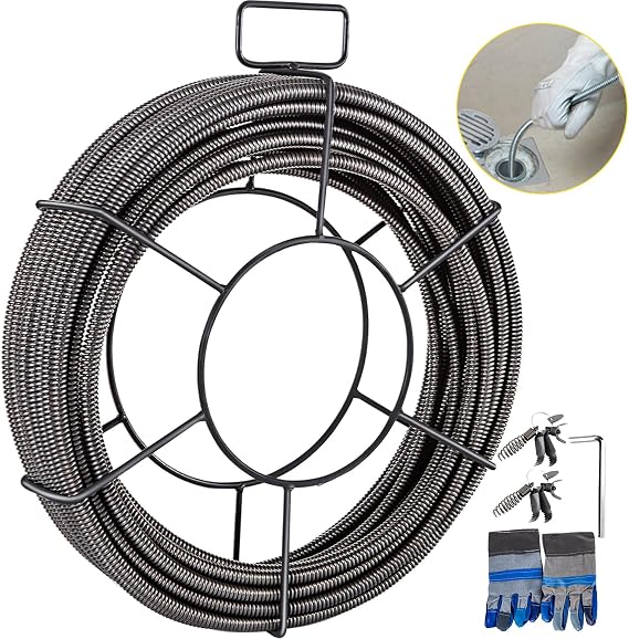 Happybuy Drain Cleaning Cable 75FT x 3/8 Inch Solid Core Sewer Auger Snake, Pipe Clog Remover for Drains