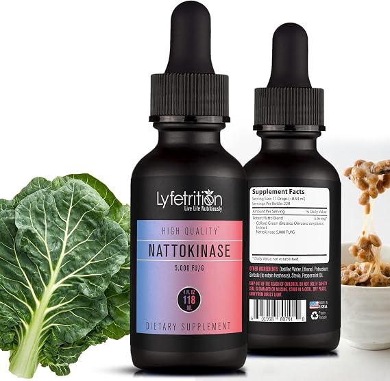 Lyfetrition Nattokinase 5,000 FU/G 118 ml, 4 FL Oz Liquid Supplement, 220 Servings, Made in USA, Quick Absorption, Potent Ingredients, Non-GMO
