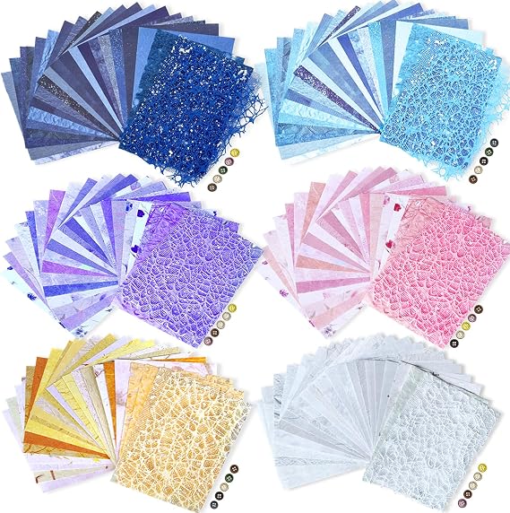 156 Sheets Textured Scrapbook Paper & Mesh Assorted Set with 30 Buttons