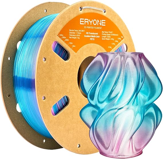 ERYONE PETG Filament 1.75mm +/-0.03mm, 3D Printer Filament, High Strength & Rigidity for Functional Parts, 1kg(2.2LBS)/Spool, PETG Gradient Rose red & Blue